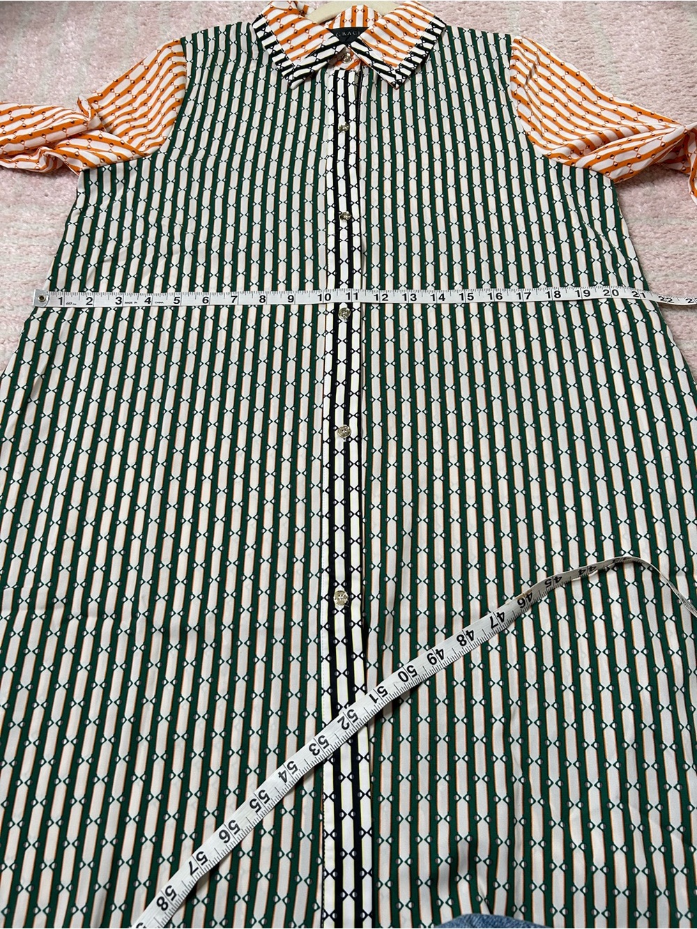 NWT Gracia Green Orange Black Striped Button Up Shirt Dress Size Medium Office - Picture 7 of 12